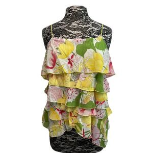 Vintage 90s Y2K NWT Unique Spectrum Blouse Yellow Floral Strappy Flowy Fairy XL
